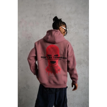 Maske Baskılı Kapüşonlu Sweat - Gül Kurusu