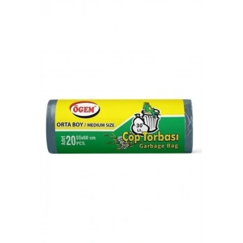 Orta Boy Çöp Torbası 55 x 60 cm 20 Li Rulo x 5 Paket = 100 Adet (Mavi)
