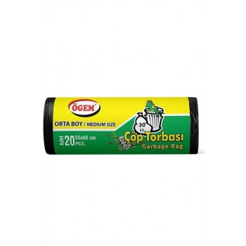 Orta Boy Çöp Torbası 55 x 60 cm 20 Li Rulo x 5 Paket = 100 Adet (Siyah)