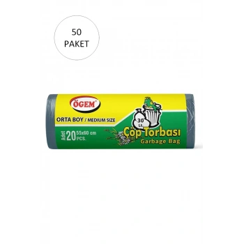 Orta Boy Çöp Torbası 55 x 60 cm 20 Li Rulo x 50 Paket = 1000 Adet (Mavi)