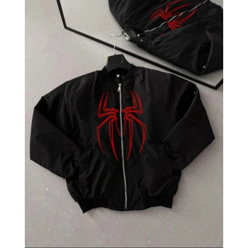 Örümcek Desenli Siyah Bomber Mont –    -