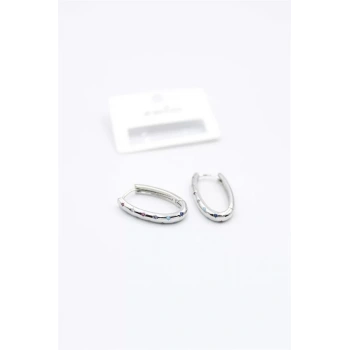 Oval Taşlı Küpe - Gümüş