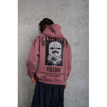 Paradise Baskılı Kapüşonlu Sweat - Gül Kurusu