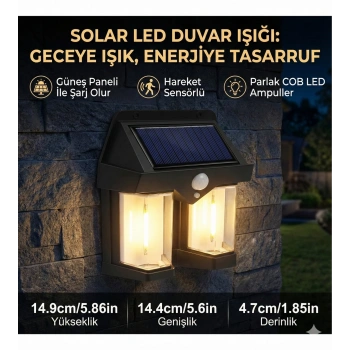 Rustik Ampul İkili Solar Duvar Aplik Güneş Enerjili Hareket Sensörlü