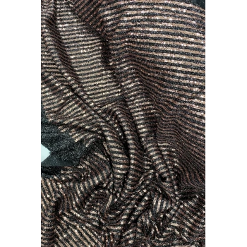 Sakallı Çizgili Pullu Kumaş  Pullu Payet Kumaş Abiye Nişan Düğün Siyah Bakır