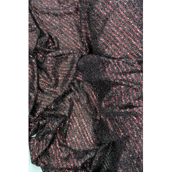 Sakallı Çizgili Pullu Kumaş  Pullu Payet Kumaş Abiye Nişan Düğün Siyah Bordo