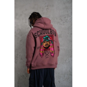 SCHOOL BOY Baskılı Kapüşonlu Sweat - Gül Kurusu