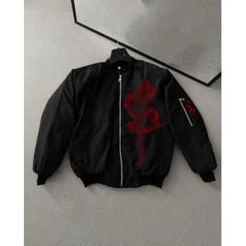 Siyah Bomber Mont – Kırmızı -