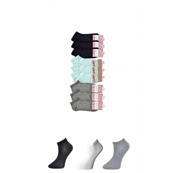 Siyah Gri ve Beyaz Kadın Bilek Çorap 9 çift