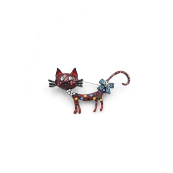 Süslü Kedi Broş - Kırmızı