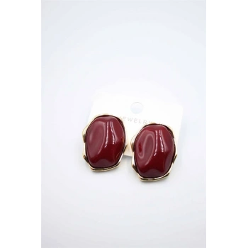 Taşlı Küpe - Bordo