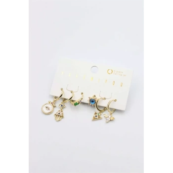 Taşlı Set Küpe - Altın