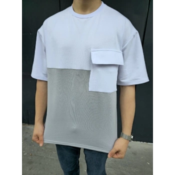 Torba Cep Detaylı Parçalı T-Shirt - Gri -