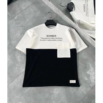 Torba Cep Detaylı  Parçalı T-Shirt - Siyah -