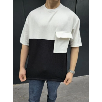 Torba Cep Detaylı Parçalı T-Shirt - Siyah -