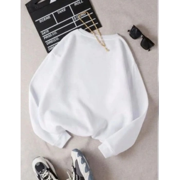 Üç İplik Biskilet Yaka SweatShirt - Beyaz -