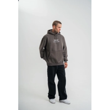 Üç İplik Kapşonlu Dijital Patchli SweatShirt - Füme -