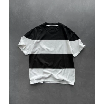 Unisex Bisiklet Yaka Parçalı T-Shirt - Siyah