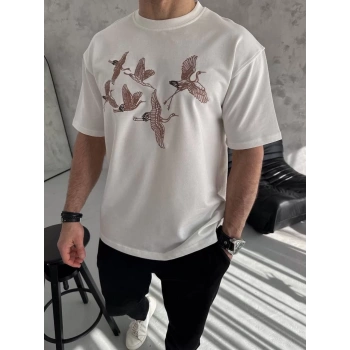 Unisex Nakış İşlemeli T-Shirt - Beyaz