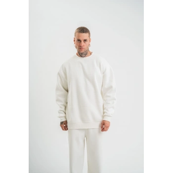 Uzun Kol Bisiklet Yaka Basic SweatShirt - Beyaz -