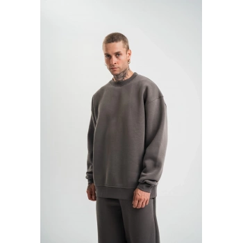 Uzun Kol Bisiklet Yaka Basic SweatShirt - Füme -