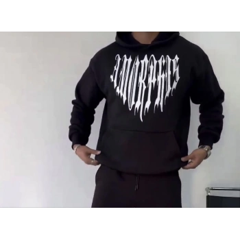 Uzun Kol Kapüşonlu Baskılı SweatShirt - Siyah -