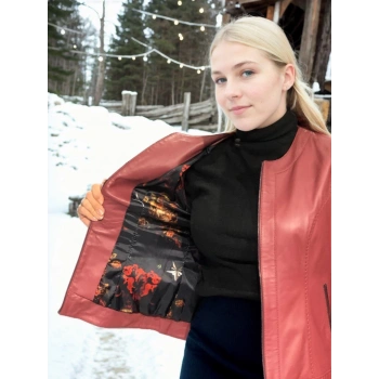 Uzun Kollu Deri Ceket - Bordo