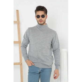 Yarım Boğaz Triko Kazak-hat Regular kalıp - Gri