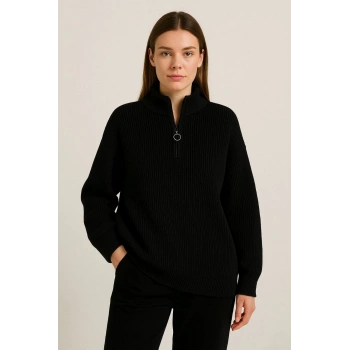 Yarım Fermuarlı Triko Kazak – Selanik Örgü -