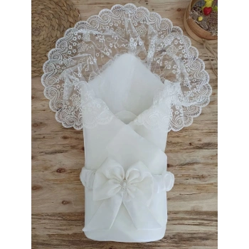 Yenidoğan Kumru İnci Fiyonk Kristal Parlak Duvaklı Kundak Bebek Battaniyesi Ekru
