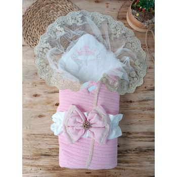 Yenidoğan Tericotton Örgülü Trilüx Bebek Battaniyesi Kundak Pembe