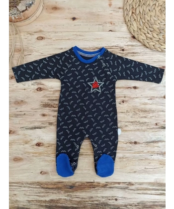 0-3 3-6 6-9 Ay Star Baby Baskılı Çıt Çıt Kapama Erkek Bebek Tulum Siyah