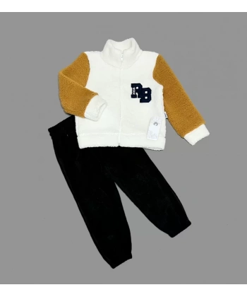 1-2-3 Yaş Kuzu Kumaş Fermuarlı Sweat Kadife Pantolonlu Uzun Kollu Kız Erkek Çocuk 2li Takım Siyah