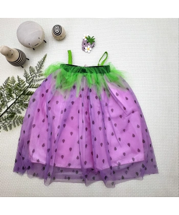 2-3-4 Yaş Askılı Çilek Kostüm Kız Çocuk Elbise Mor