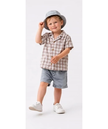 2/6 Yaş Denim Şapkalı Şortlu 3lü Çocuk Takımı