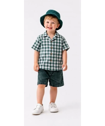 2/6 Yaş Denim Şapkalı Şortlu 3lü Çocuk Takımı
