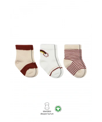 3lü Penye Rainbow Soket Çorap Bs10113 Kiremit