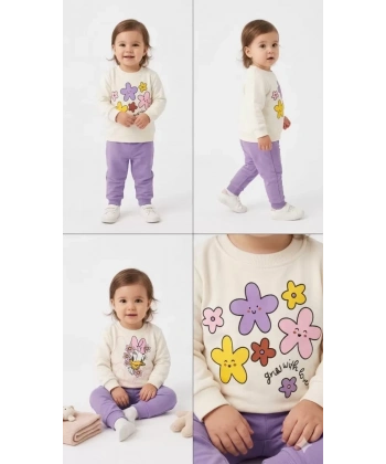 6/24 Ay Çiçek Baskılı Basic Bebek Takımı