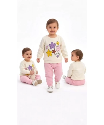 6/24 Ay Çiçek Baskılı Basic Bebek Takımı