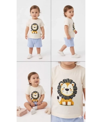 6/24 Ay Keten Şortlu Basic Bebek Takımı