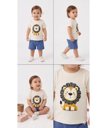 6/24 Ay Keten Şortlu Basic Bebek Takımı