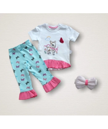 6-9 9-12 12-18 Ay Ceylanın Rüyası Baskılı Bandanalı Kısa Kollu Sweat 3lü Kız Bebek Takımı Mint Yeşili