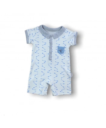 6-9 9-12 12-18 Ay Galaksi Baskılı Çıtçıtlı Kısa Kollu Erkek Bebek Tulumu Gri