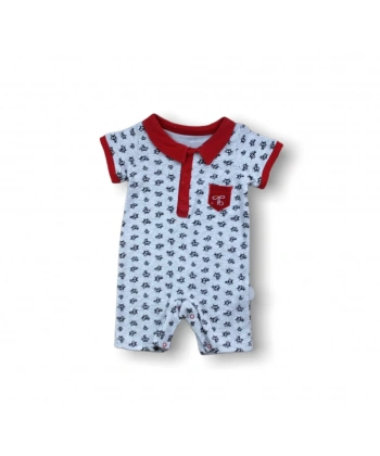 6-9 9-12 12-18 Ay Galaksi Baskılı Çıtçıtlı Kısa Kollu Erkek Bebek Tulumu Kırmızı