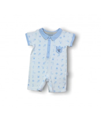 6-9 9-12 12-18 Ay Galaksi Baskılı Çıtçıtlı Kısa Kollu Erkek Bebek Tulumu Mavi