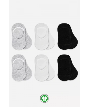 6lı Silikonlu Babet Penye Çorap Bs30101b Gri Beyaz Siyah