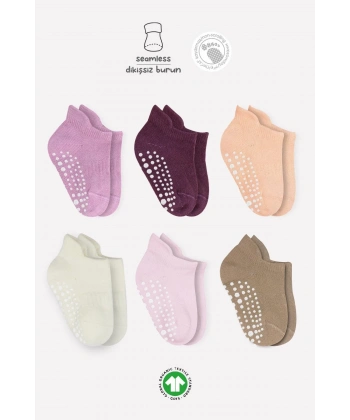 6lı Sneakers Kaymaz Penye Çorap Bs20102 Gül Kurusu