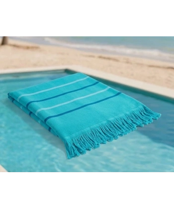 Hızlı Kuruyan, Yer Kaplamayan %100 Pamuklu Turkuaz Waves Plaj Peştemali