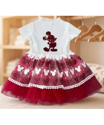 Özel Gün & Doğum Günü Temalı Pamuk Astarlı Mickey Bebek Elbisesi