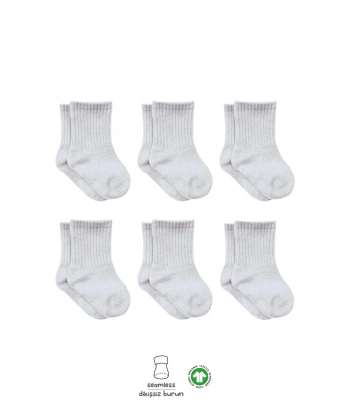 6lı Penye Düz Soket Çorap  Gri Melanj